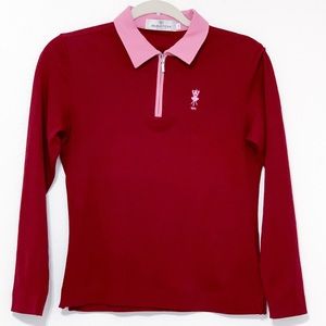 BUGATCHI pink burgundy 3/4 zipper collar long sleeve 100% cotton pollo t…
